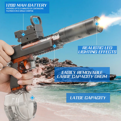 LED Light-Up Powerful Electric Water Gun,Automatic Water Gun with Realistic Muzzle of Smoke,425Cc High Capacity,Squirt Gun Range up to 35 Ft,Best Water Toys for Summer Beach Outdoor Fun,Pool Parties and Holiday Gifts