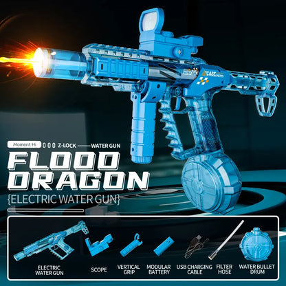 Quriov High-Performance Automatic Electric Water Gun with Glowing Muzzle, 320cc Capacity, 32-Foot Range - Perfect Summer Outdoor Toy for All Ages