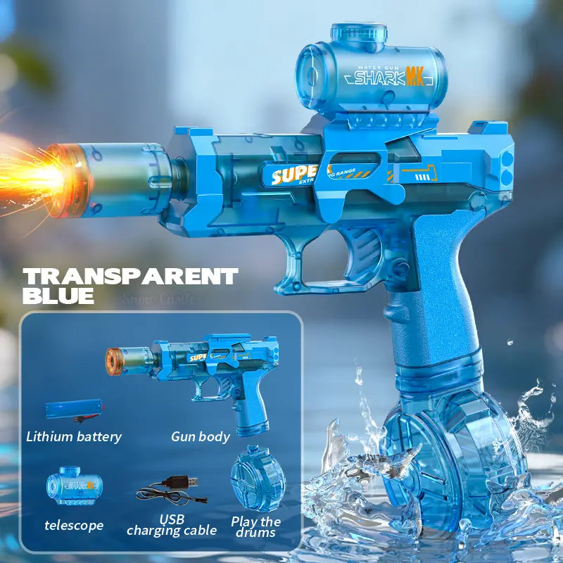 Quriov High-Performance Automatic Electric Water Gun with Glowing Muzzle, 320cc Capacity, 32-Foot Range - Perfect Summer Outdoor Toy for All Ages