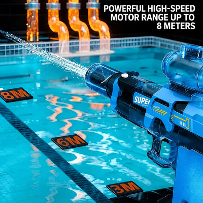 Quriov High-Performance Automatic Electric Water Gun with Glowing Muzzle, 320cc Capacity, 32-Foot Range - Perfect Summer Outdoor Toy for All Ages