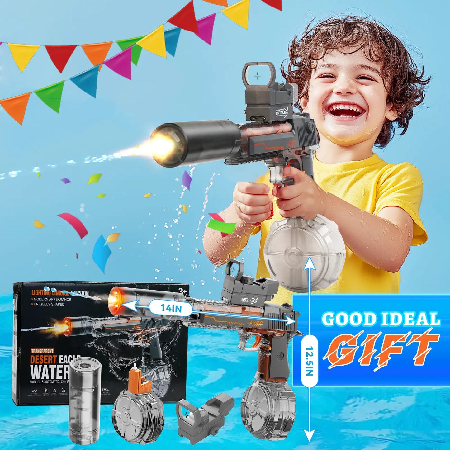 LED Light-Up Powerful Electric Water Gun,Automatic Water Gun with Realistic Muzzle of Smoke,425Cc High Capacity,Squirt Gun Range up to 35 Ft,Best Water Toys for Summer Beach Outdoor Fun,Pool Parties and Holiday Gifts