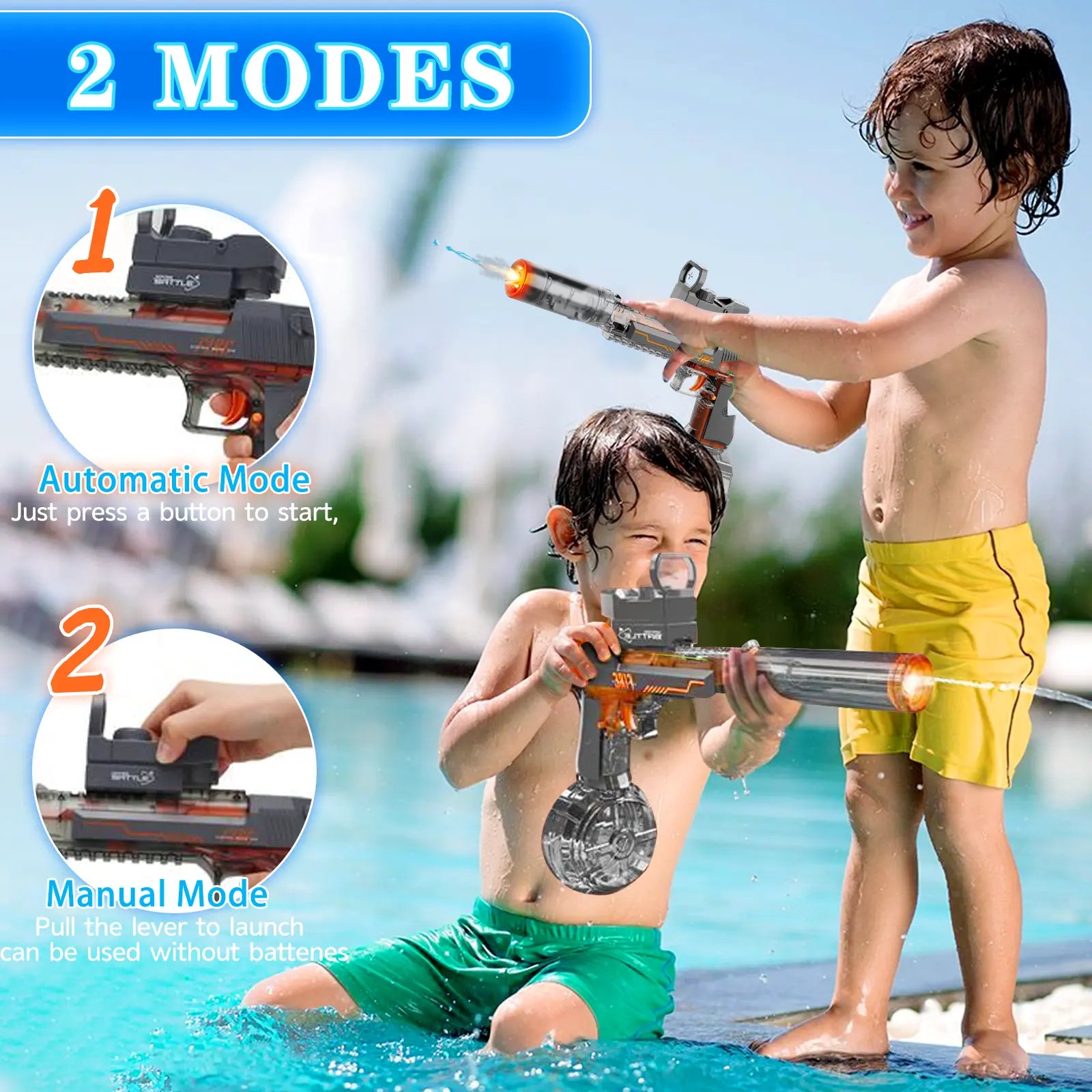 LED Light-Up Powerful Electric Water Gun,Automatic Water Gun with Realistic Muzzle of Smoke,425Cc High Capacity,Squirt Gun Range up to 35 Ft,Best Water Toys for Summer Beach Outdoor Fun,Pool Parties and Holiday Gifts