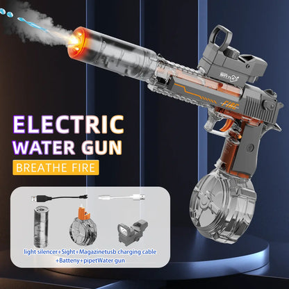 LED Light-Up Powerful Electric Water Gun,Automatic Water Gun with Realistic Muzzle of Smoke,425Cc High Capacity,Squirt Gun Range up to 35 Ft,Best Water Toys for Summer Beach Outdoor Fun,Pool Parties and Holiday Gifts